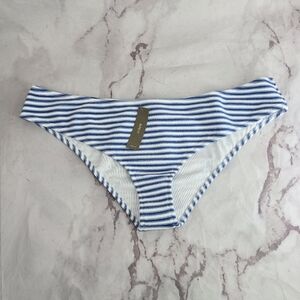 J Crew Swim Bottom Blue Low Rise Cut Bikini Striped Textured Hipster Suit BF210